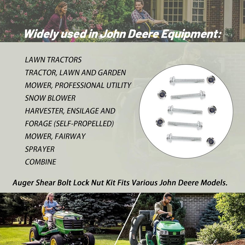 XTPTFABS 19M7834 14M7397 for John Deere Equipment Screw and Lock Nut，5PCS Auger Shear Bolt and Lock Nut Kit (5) - Image 2